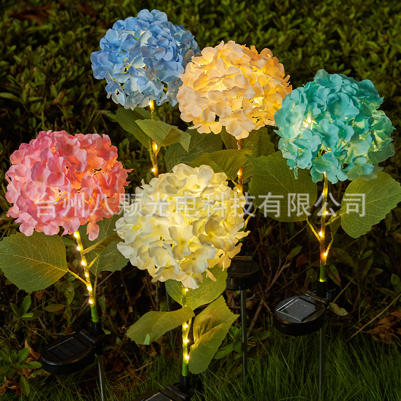 Solar-powered hydrangea lamp, outdoor courtyard household waterproof decorative lamp, balcony garden atmosphere landscape ground insert lawn lamp Specification drawing
