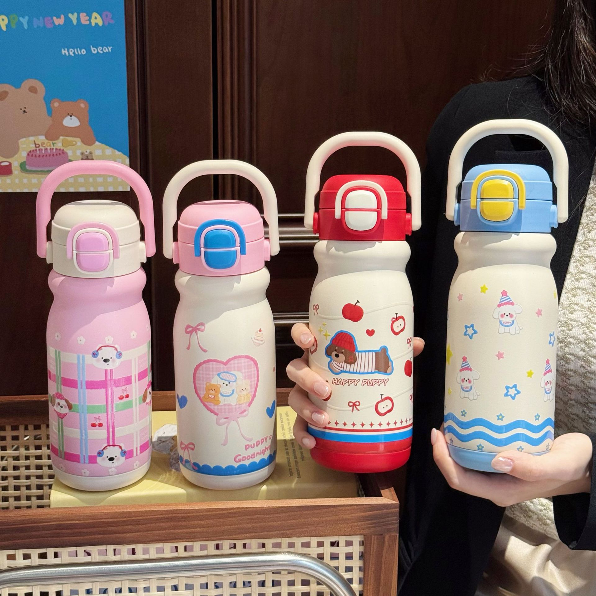 Cute girl insulated cup, high appearance level, portable double-drinking straw water cup, hand-held student stainless steel cup gift details Picture