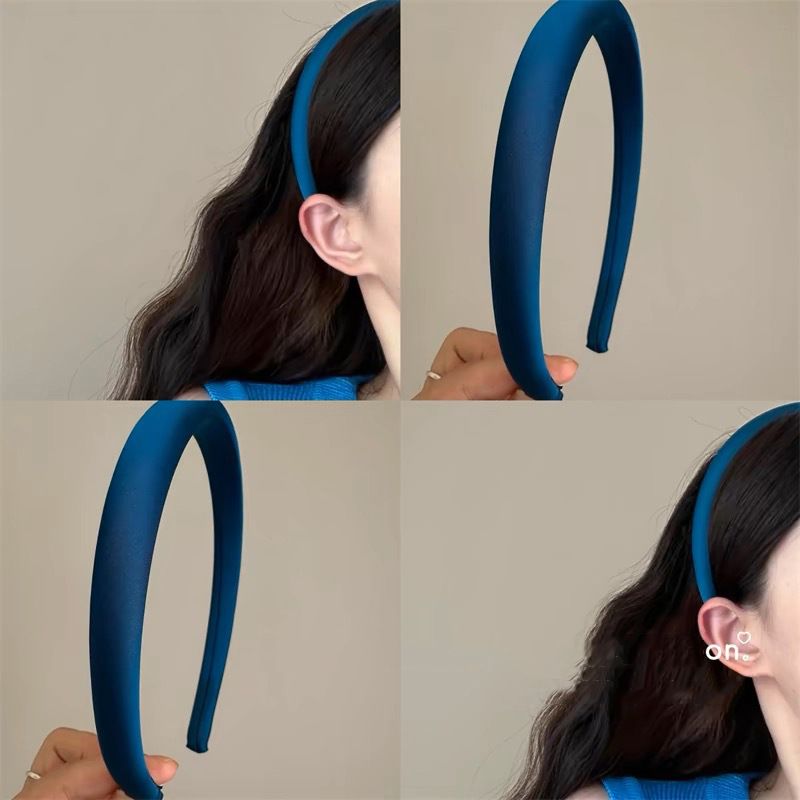 Summer whitening retro blue satin hairband, simple Korean style versatile headband, elegant sponge light luxury, niche hair clip full figure