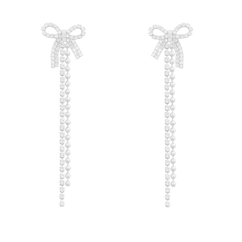 S925 Silver Needle Super Shiny, simple and fashionable bow earrings, niche high-end, trendy design, long earrings wholesale Item Picture