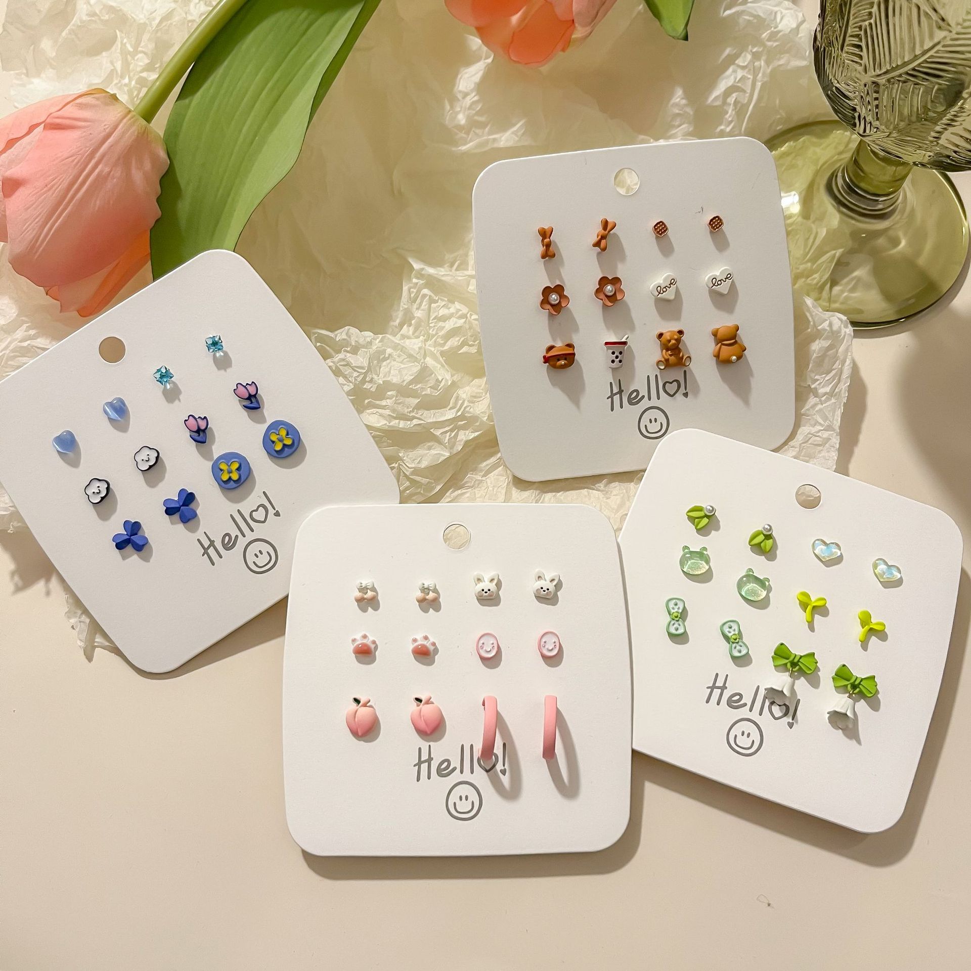 Summer new small-flower stud earrings, a complete set of sweet and versatile simple earrings for students, cute and small earrings for women, wholesale full figure
