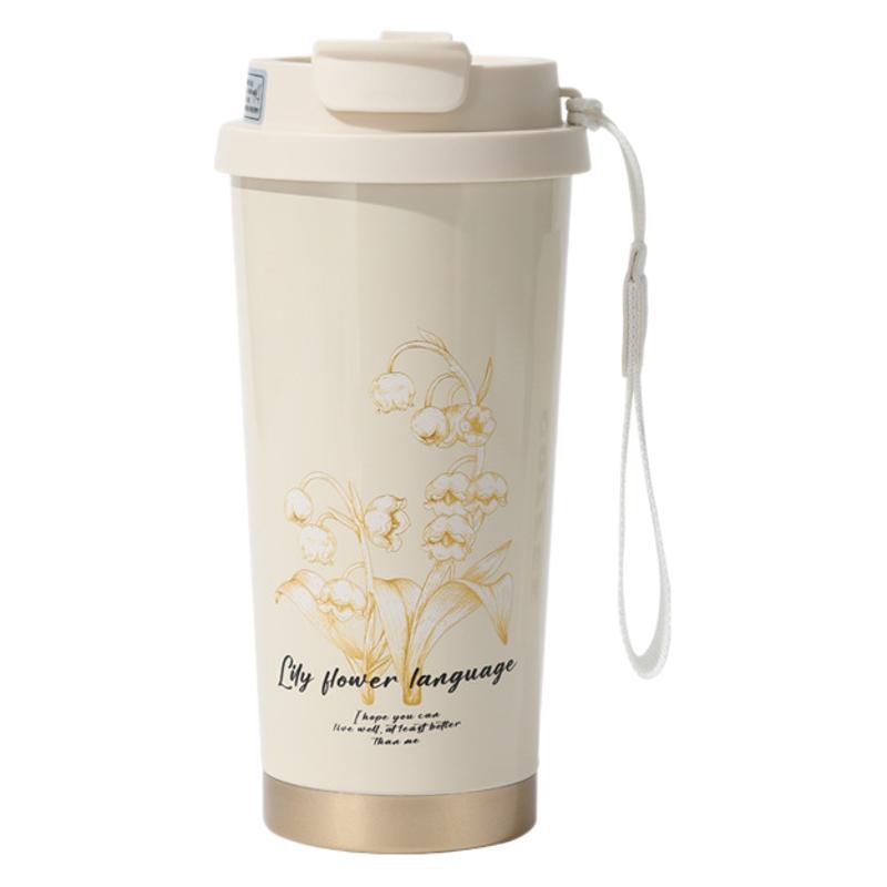 ins Wind chime Orchid Coffee Cup for Women, new high appearance level 316 stainless steel insulated cup, ceramic straw water cup wholesale Item Picture