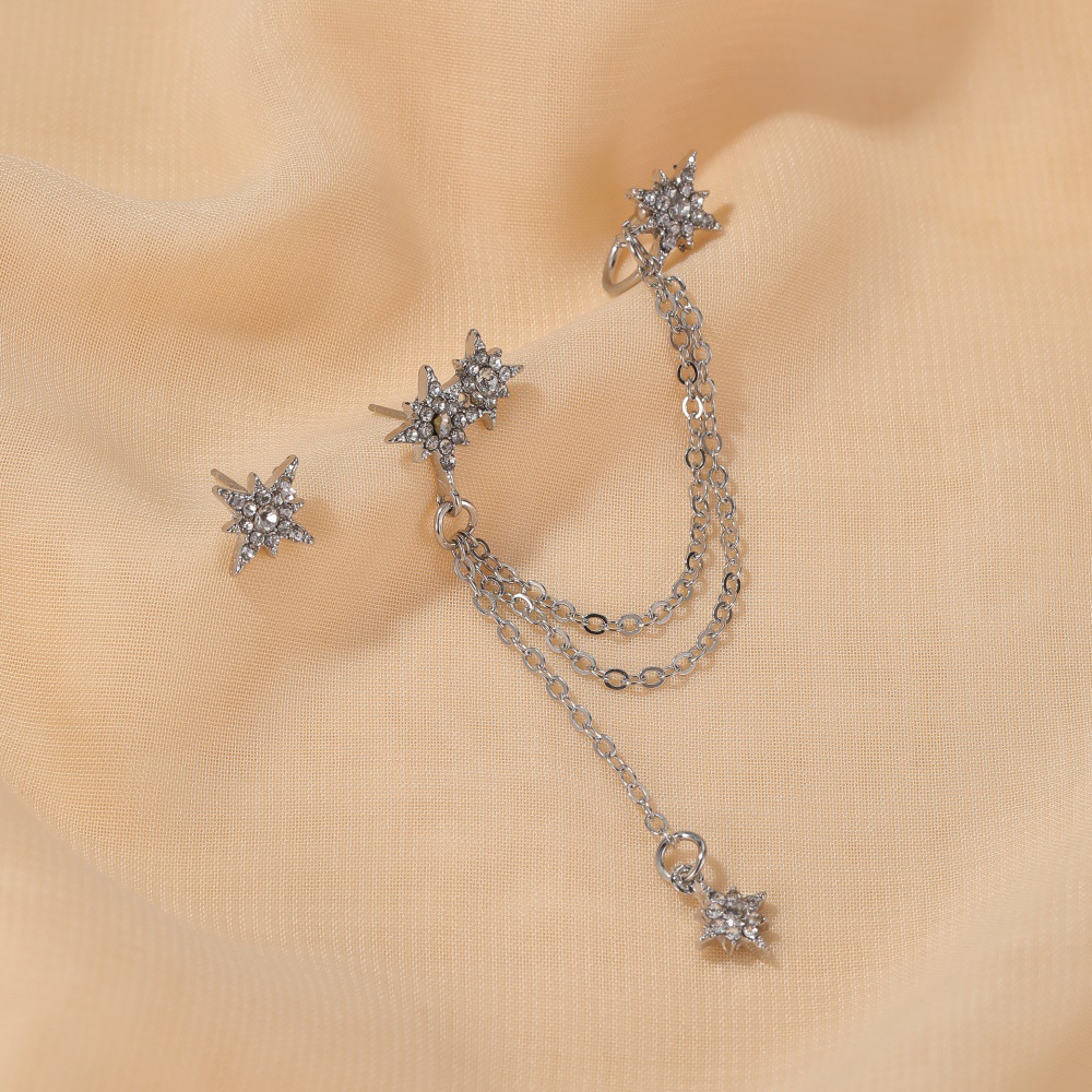 Cross-border best-selling, light luxury, high-end and personalized octagonal tassel ear bone clips, ear clips, earrings, stud earrings, one-piece earrings for women details Picture