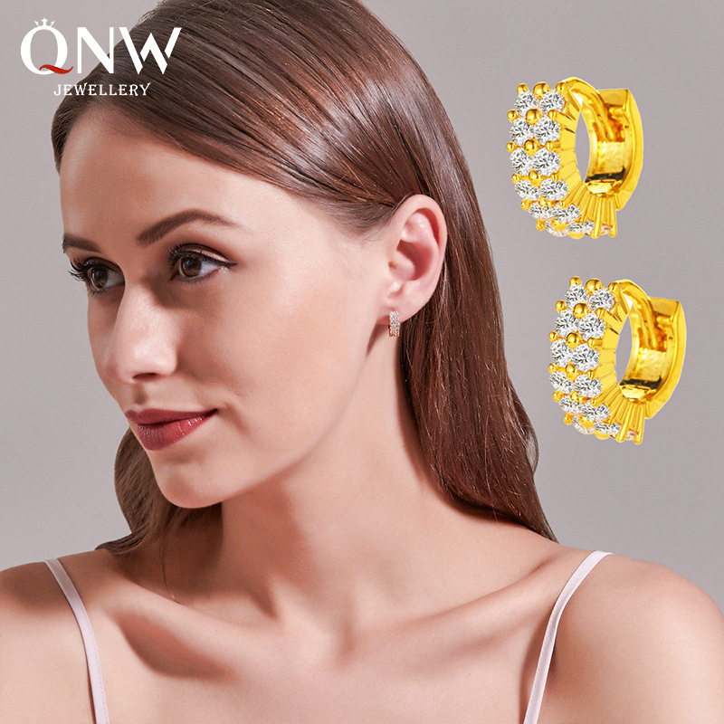 Cross-border best-selling earrings: Cold style, retro circular, round, full diamond, gold-plated earrings. One-piece consignment full figure