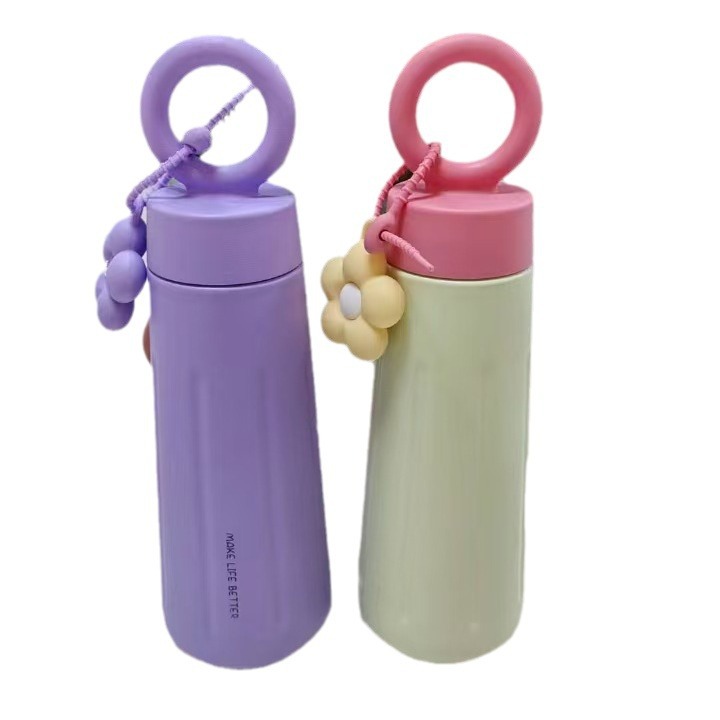 High appearance level, simple and elegant stainless steel insulated cup for girls, thickened petal handle, vacuum outdoor portable travel water cup Item Picture