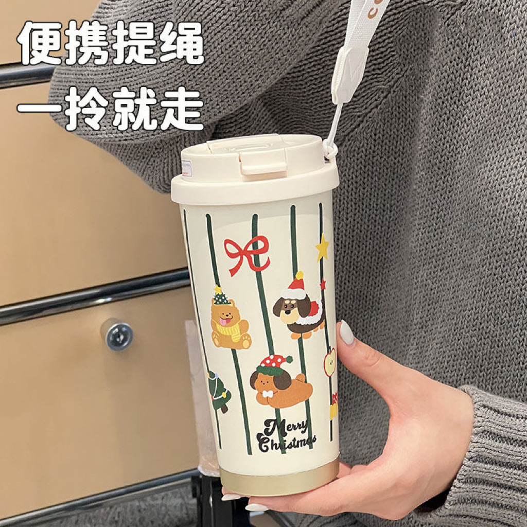 Christmas gift: Thermos cup, high appearance level for girls, couple coffee cup, 2024 new autumn and winter double-drinking straw cup Application Scenario