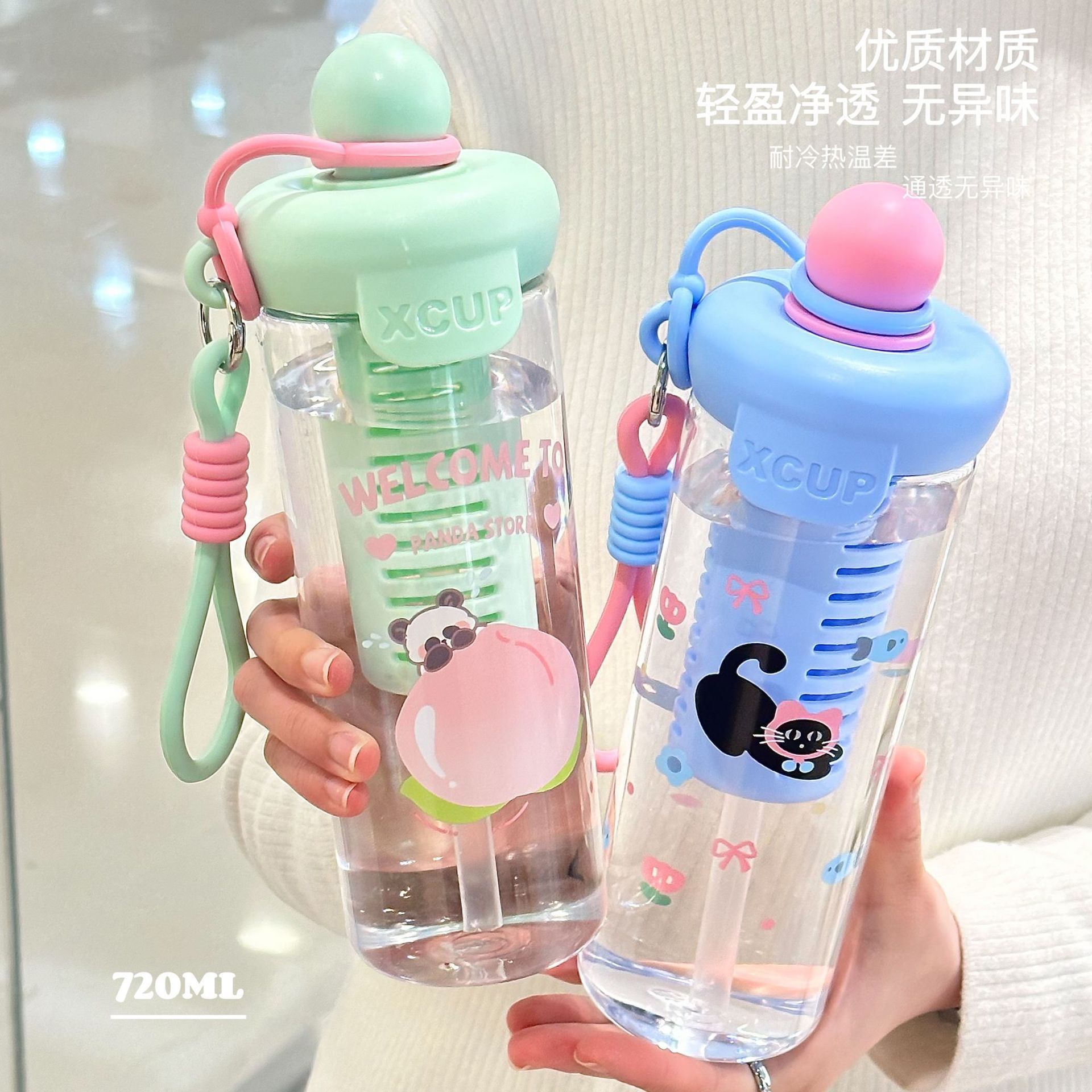 Summer high appearance level straw cup, cute three-year-old water cup, large capacity portable hand-held with tea bin, student water cup Application Scenario