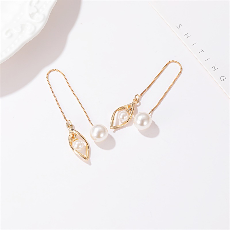 Korean-style sexy tassel earrings, simple and fashionable, twisted ear line, elegant and versatile for socialite, long pearl earrings Specification drawing