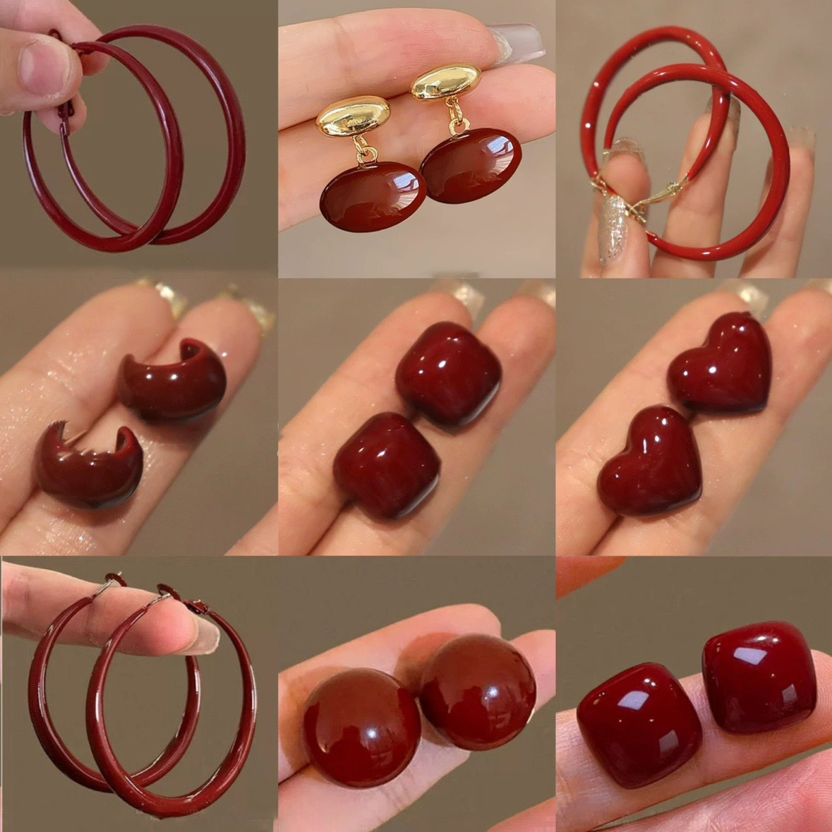 The Ankela red oil-dropping stud earrings are a niche and versatile choice. They offer a light luxury and high-end look for autumn and winter, as well as simple ear loops full figure