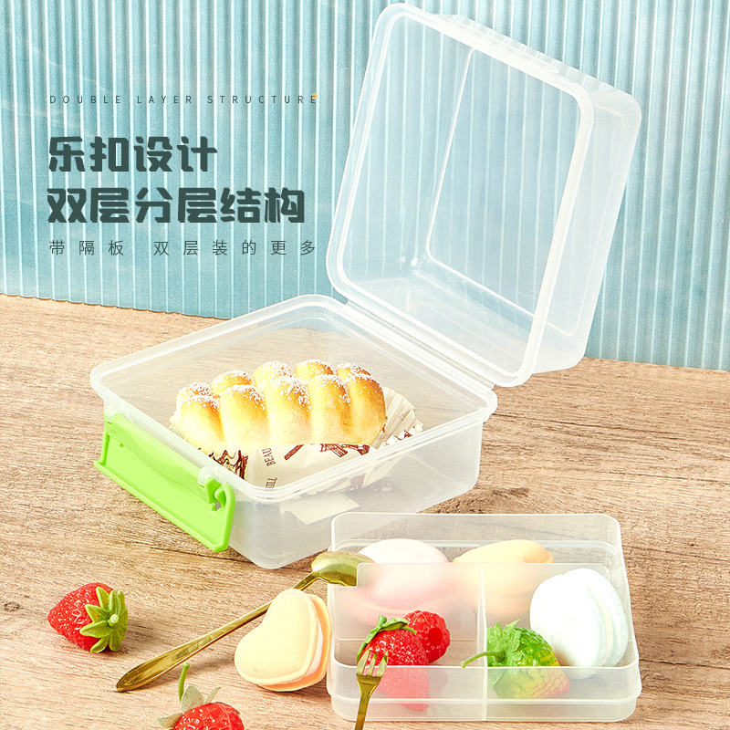European and American cross-border double-layer sandwich box packaging box, lunch box, square bento, fruit light food, dessert, hamburger and snack box full figure