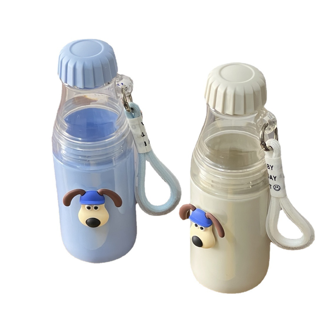 Korean InS-style candy-colored portable water bottle with a detachable handle and a double-section leak-proof plastic water cup on the back Item Picture