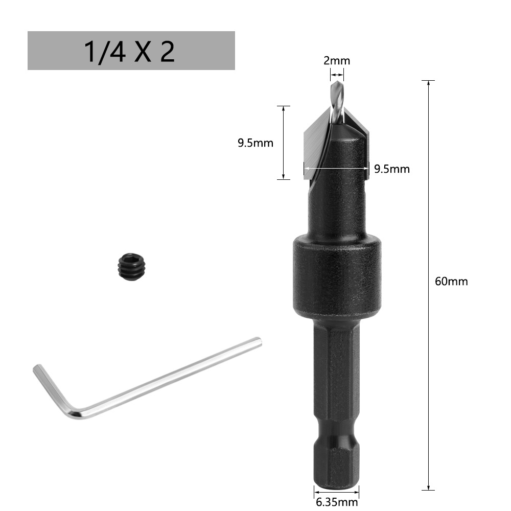 Hexagonal handle counterbore drill, black woodworking counterbore drill, screw step drill, self-tapping screw, alloy head, wood installation undefined