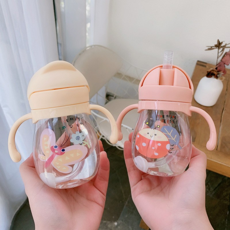 Baby water cup straw, cute anti-choking, gravity ball, kindergarten children's learning to drink cup handle portable water details Picture