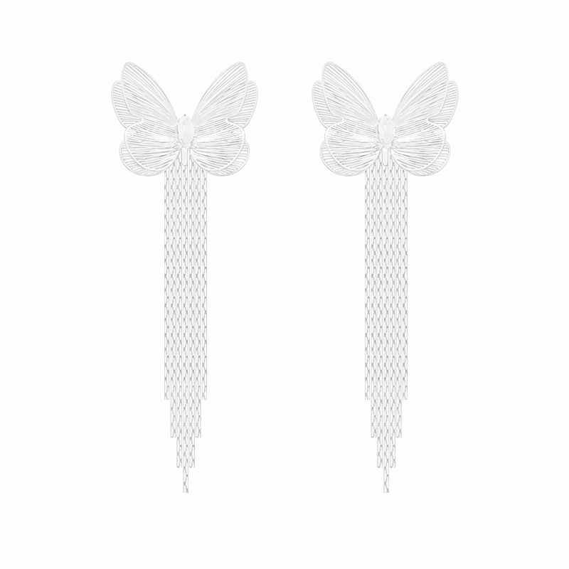 European and American best-selling personalized stud earrings, women's double-layer butterfly tassel earrings, high-end and fashionable autumn and winter earrings Item Picture