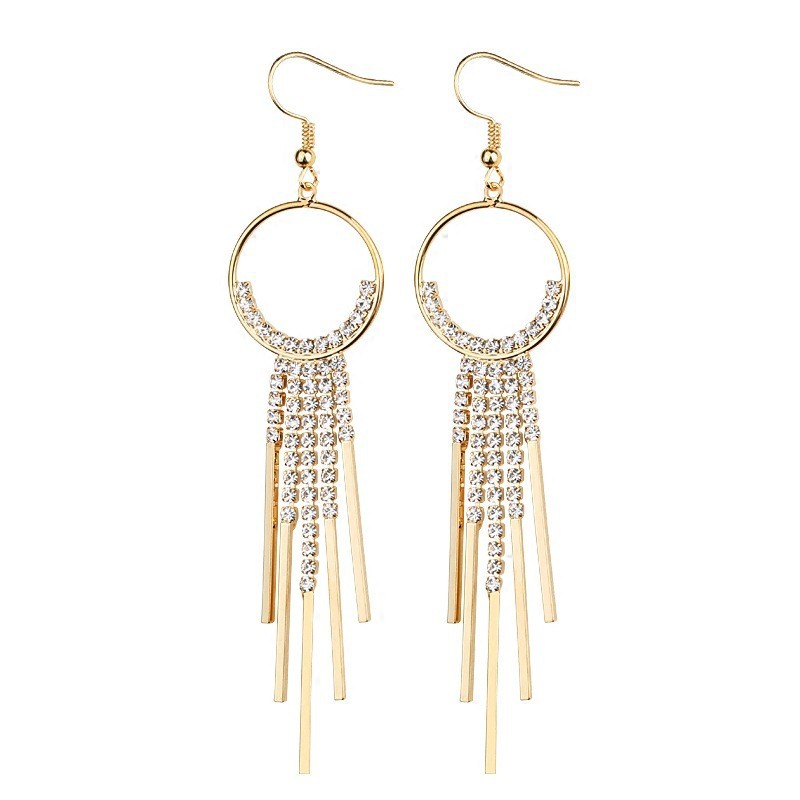 Niche design sense, fashionable and trendy bestsellers, geometric round tassel earrings, high-end Korean style, versatile and popular earrings Item Picture