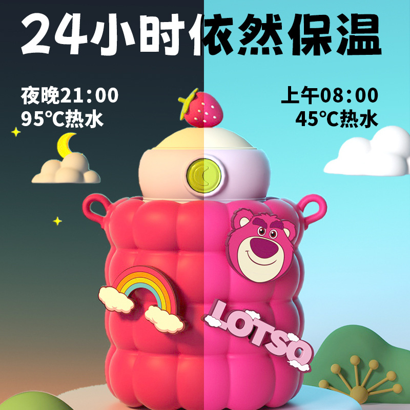 Children's insulated cups, student cartoon water cups, large capacity, high appearance level, ins water cups, portable straw drinking cups for going out Specification drawing