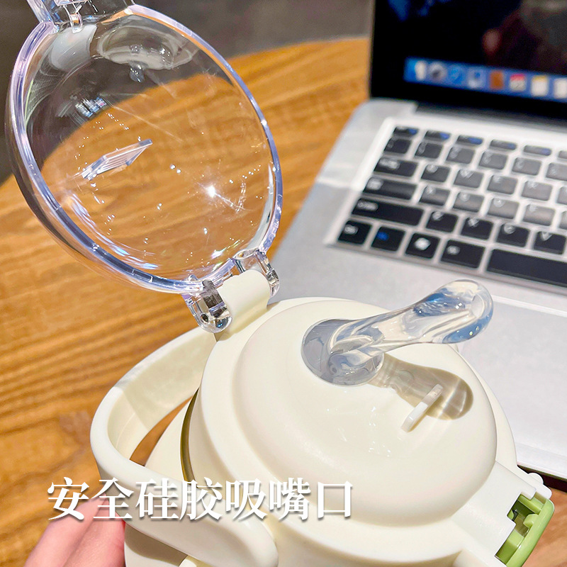 High-quality appearance level panda doll plastic cup, convenient and cute children's small belly water cup, large-capacity new pop-up lid straw cup Specification drawing
