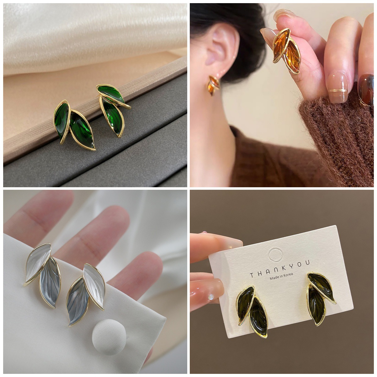 The 2025 new elegant leaf ear studs for ladies feature a fashionable Japanese and Korean style. Made of 925 sterling silver, they are perfect for outdoor wear full figure