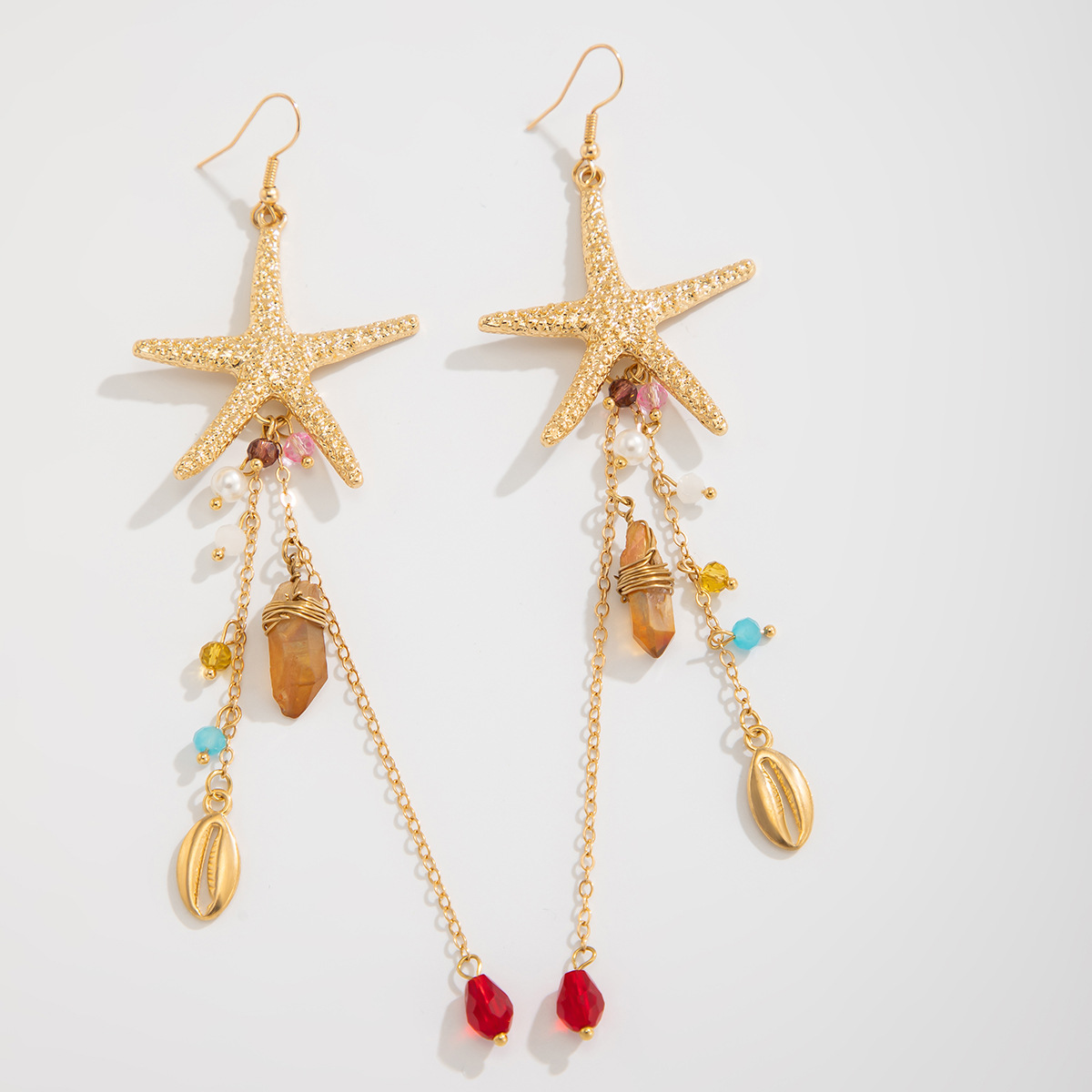 European and American cross-border Bohemian starfish jellyfish tassel earrings, women's Marine ins imitation crystal tassel earrings Item Picture