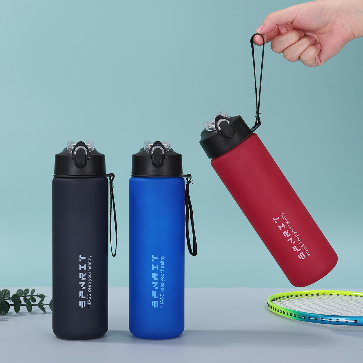Wholesale of simple and large-capacity sports water bottles, solid-color double-drinking plastic cups, outdoor portable space kettles with handles Application Scenario