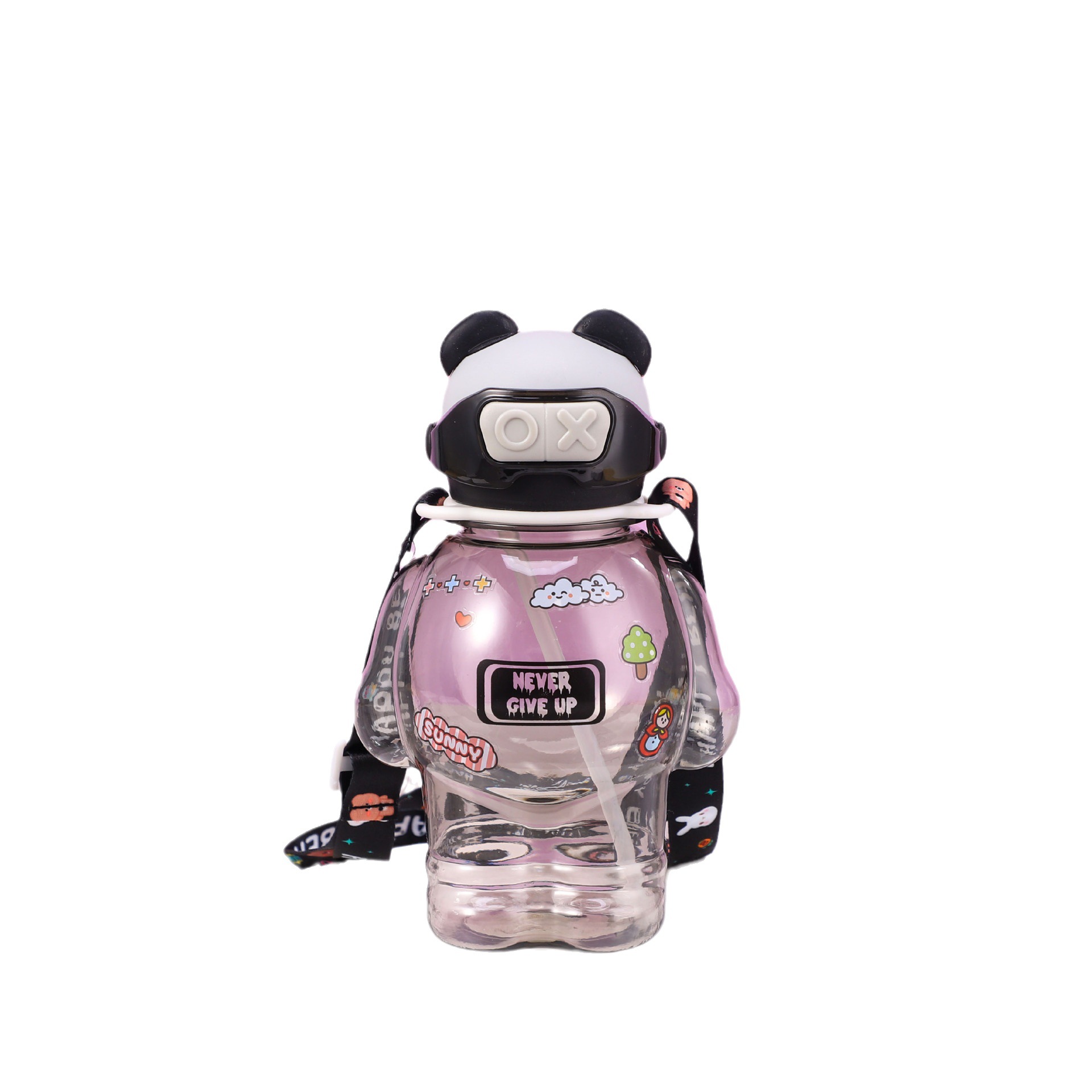 New creative vest bear water cup, summer cute children's straw cup, student outdoor portable plastic water bottle Item Picture