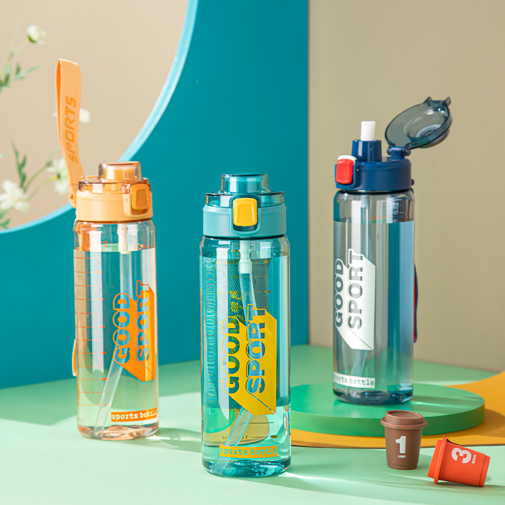 Cross-border large-capacity portable graduated plastic cup, high appearance level, bouncing rope, double-drinking straw cup, outdoor sports water bottle details Picture