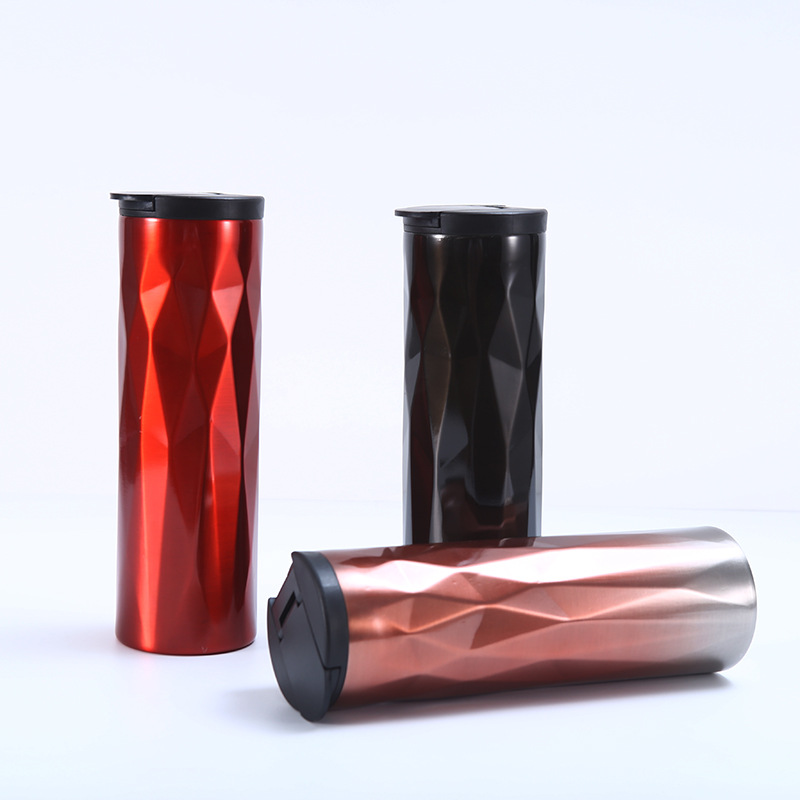Cross-border 304 stainless steel diamond-shaped car cup, creative irregular double-layer straight cup, sealed leak-proof insulated cup details Picture