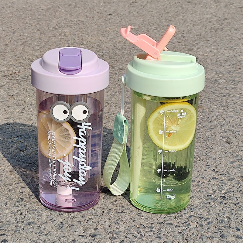 Summer simple flower tea cup, large-capacity tea brewing plastic cup, student sports portable tea and water separation straw water cup details Picture