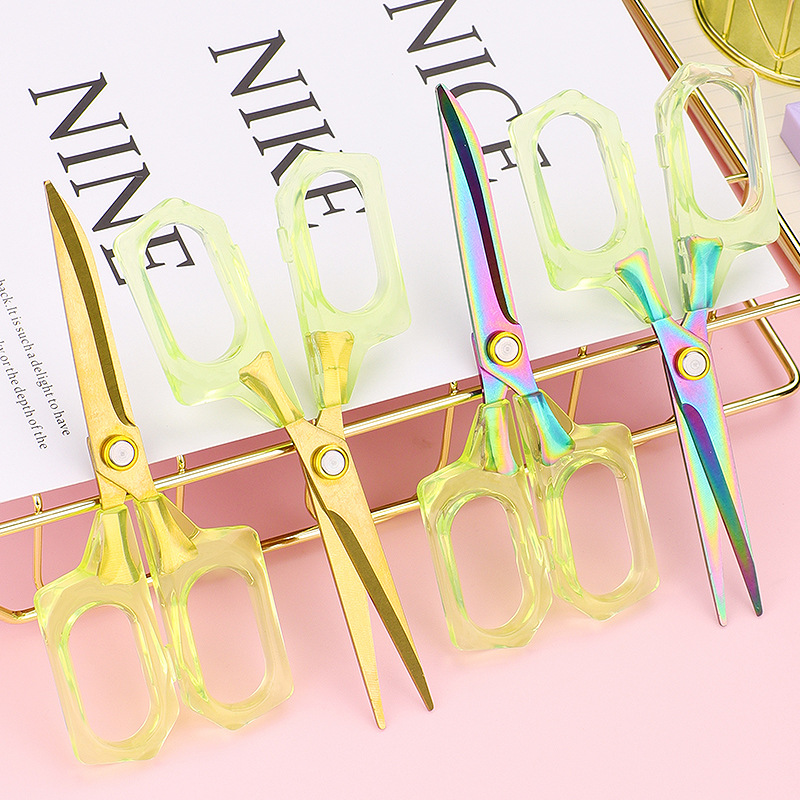 Modi Blue semi-transparent office scissors, student handcrafted paper-cutting scissors, electroplated anti-rust scissors, non-stick adhesive tape Application Scenario