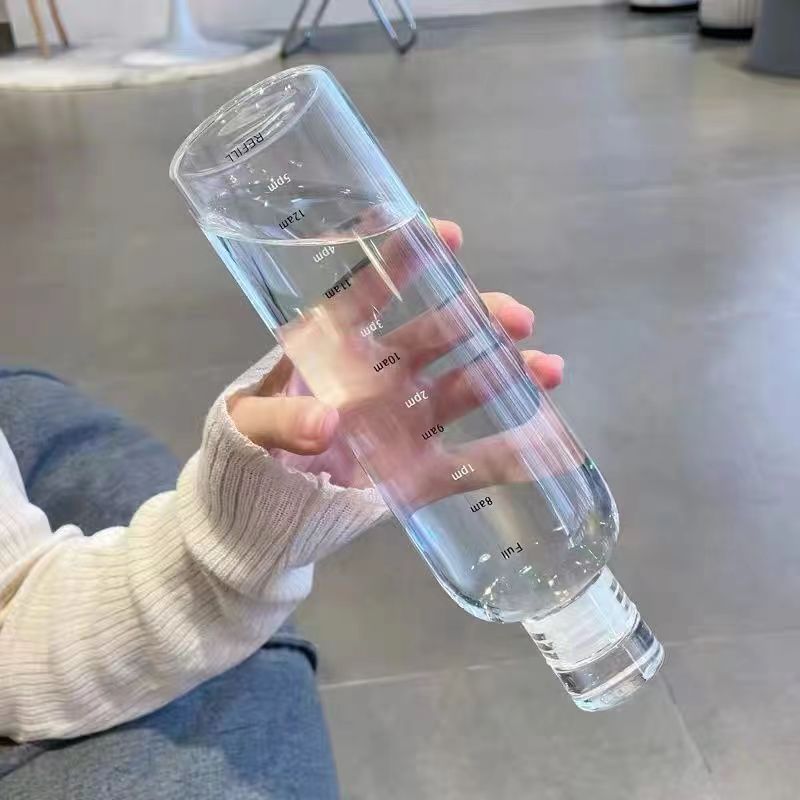 Thickened time-scale glass cup, transparent, high appearance level, high borosilicate heat-resistant, portable, leak-proof, simple and popular online water cup Specification drawing