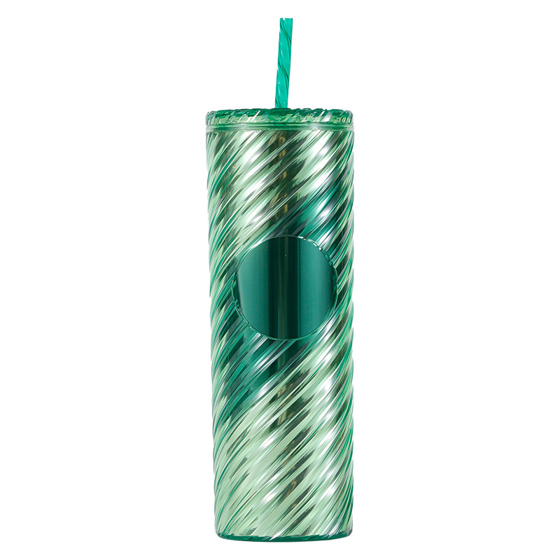 2025 New cross-border factory direct supply double-layer plastic straw cup, Xingba creative internet-famous water cup, rotating crystal cup Item Picture