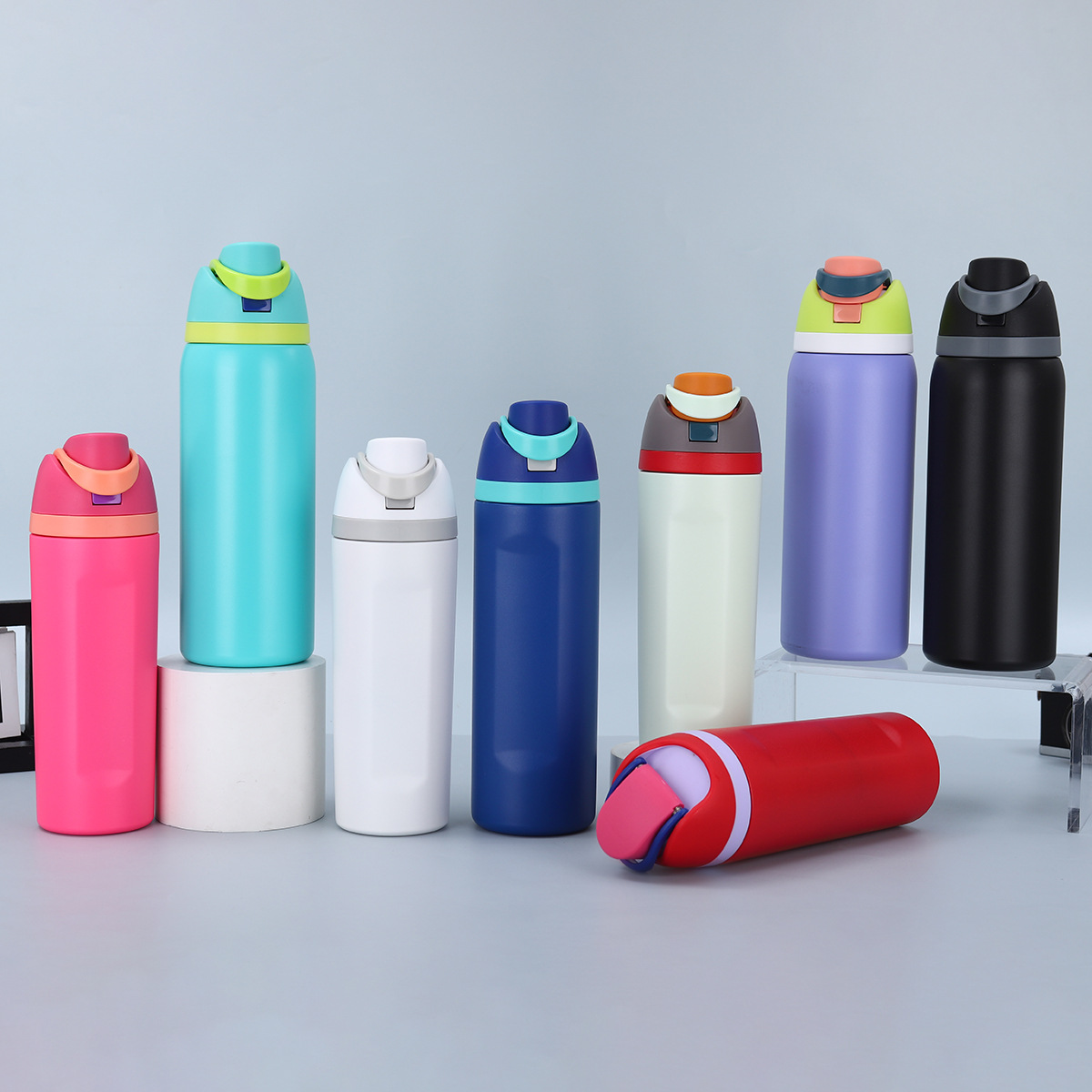 Cross-border new OWALA-style fruit cup, insulated cup, 304 stainless steel direct drinking car cup, handle sports water bottle Specification drawing