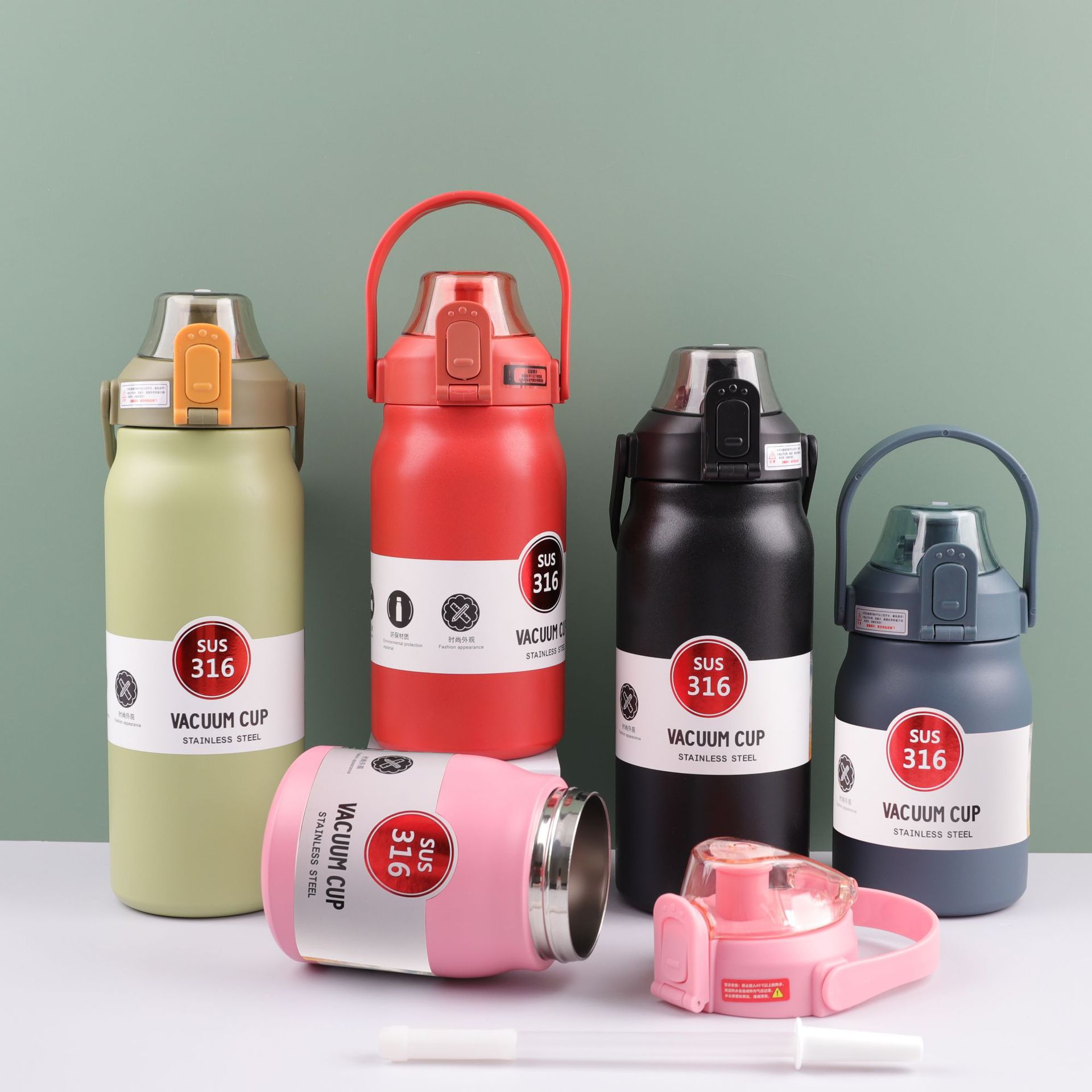 316 stainless steel insulated cup, portable water bottle, large-capacity sports water bottle, portable bouncing lid water bottle manufacturer wholesale details Picture