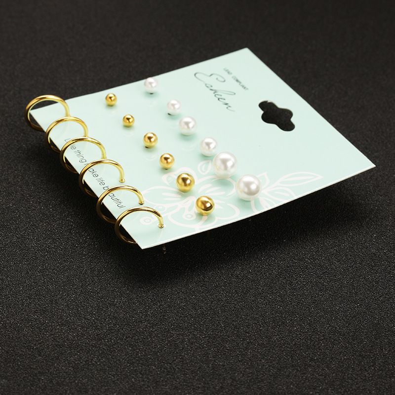 Wholesale of new large and small pearl round stud earrings, personalized U-shaped earrings, 9-pair set of earrings for European and American export Specification drawing