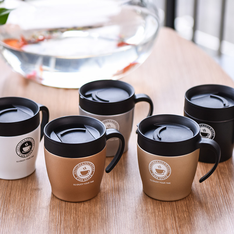 Coffee cup with spoon set handle, stainless steel insulated cup with lid, advertising gift cup, large-capacity tea cup Specification drawing