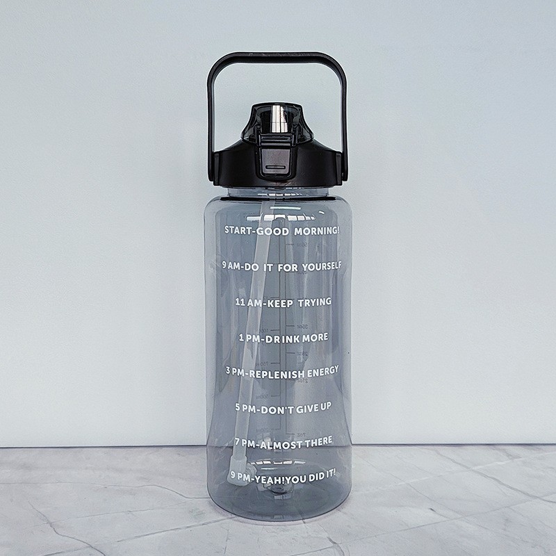 Cross-border large-capacity 2000ml space cup, transparent plastic water cup, portable straw, outdoor sports and fitness water bottle Specification drawing