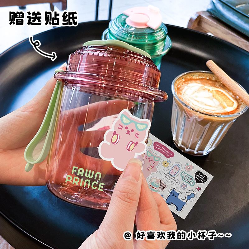 New minimalist coffee water cup, cute plastic cup for student couples, direct drinking, small and portable. A sticker cup for girls details Picture