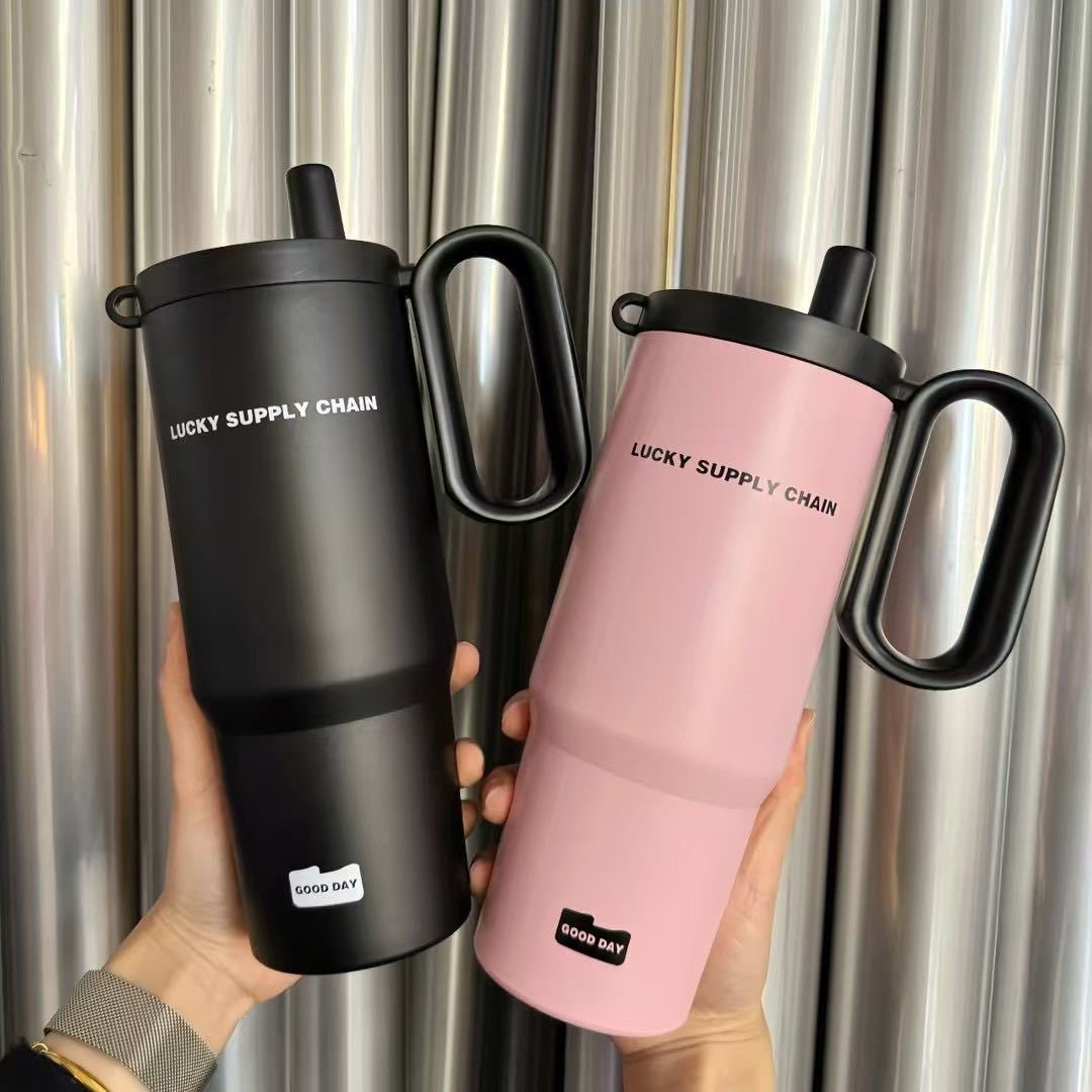 Light luxury twilight insulated cup, large-capacity water cup, 316 stainless steel straw cup, car ice cube cup, high-end cup full figure