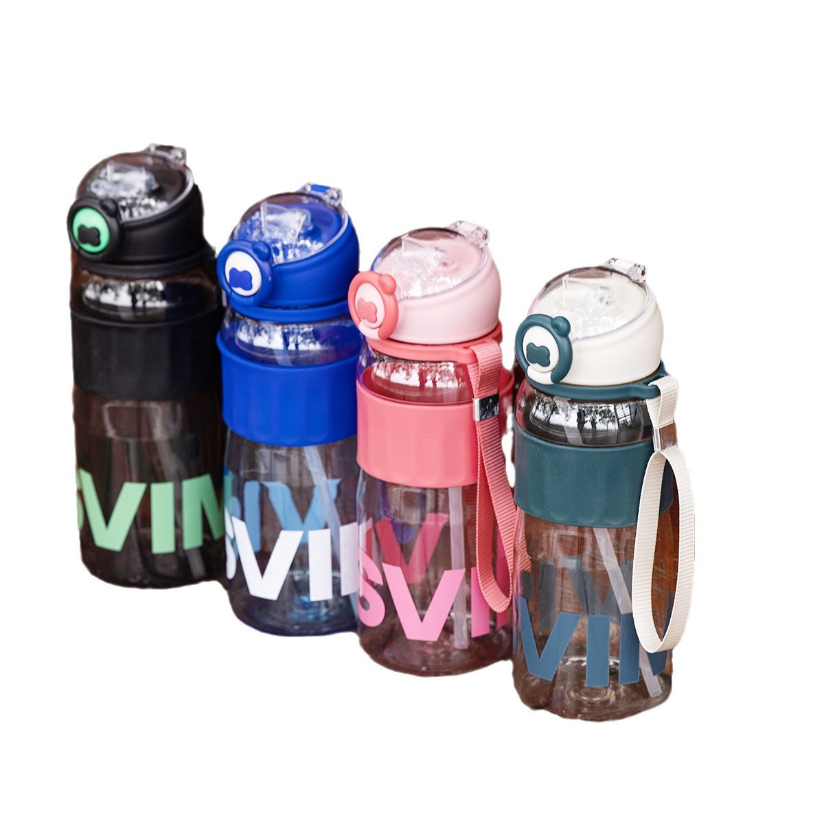 Simple and high-appearancelevel sports water cups, outdoor straw cups for men and women, portable pop-up LIDS, anti-drop plastic cups for men and women's fitness Item Picture