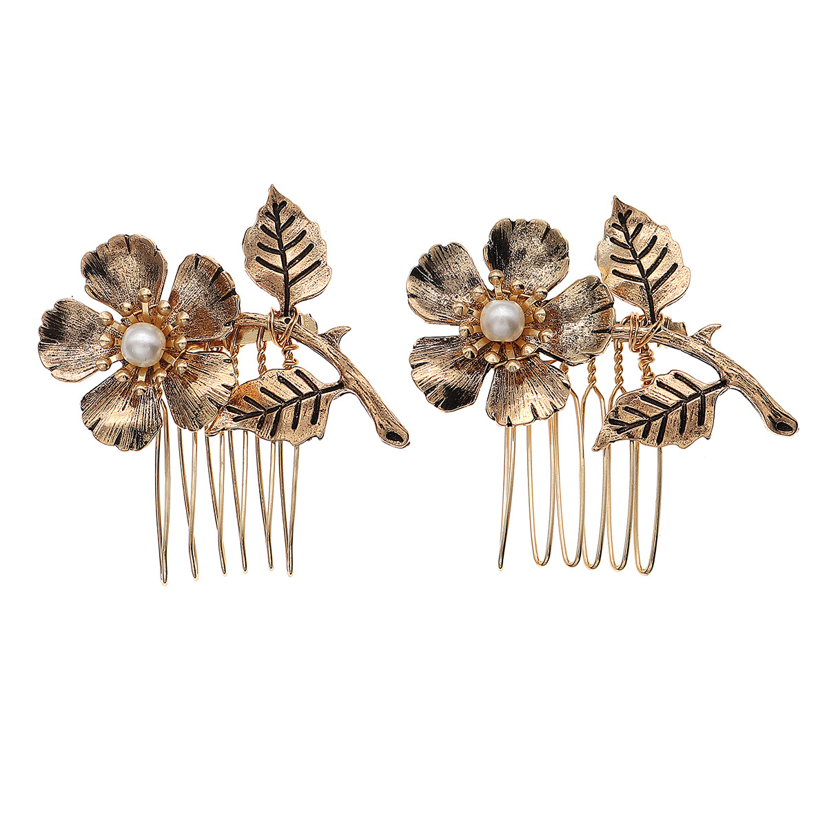 Korean accessories, ins hairpins, bangs, small hair clips, metal hair combs, retro and fresh floral small hair combs for women Item Picture