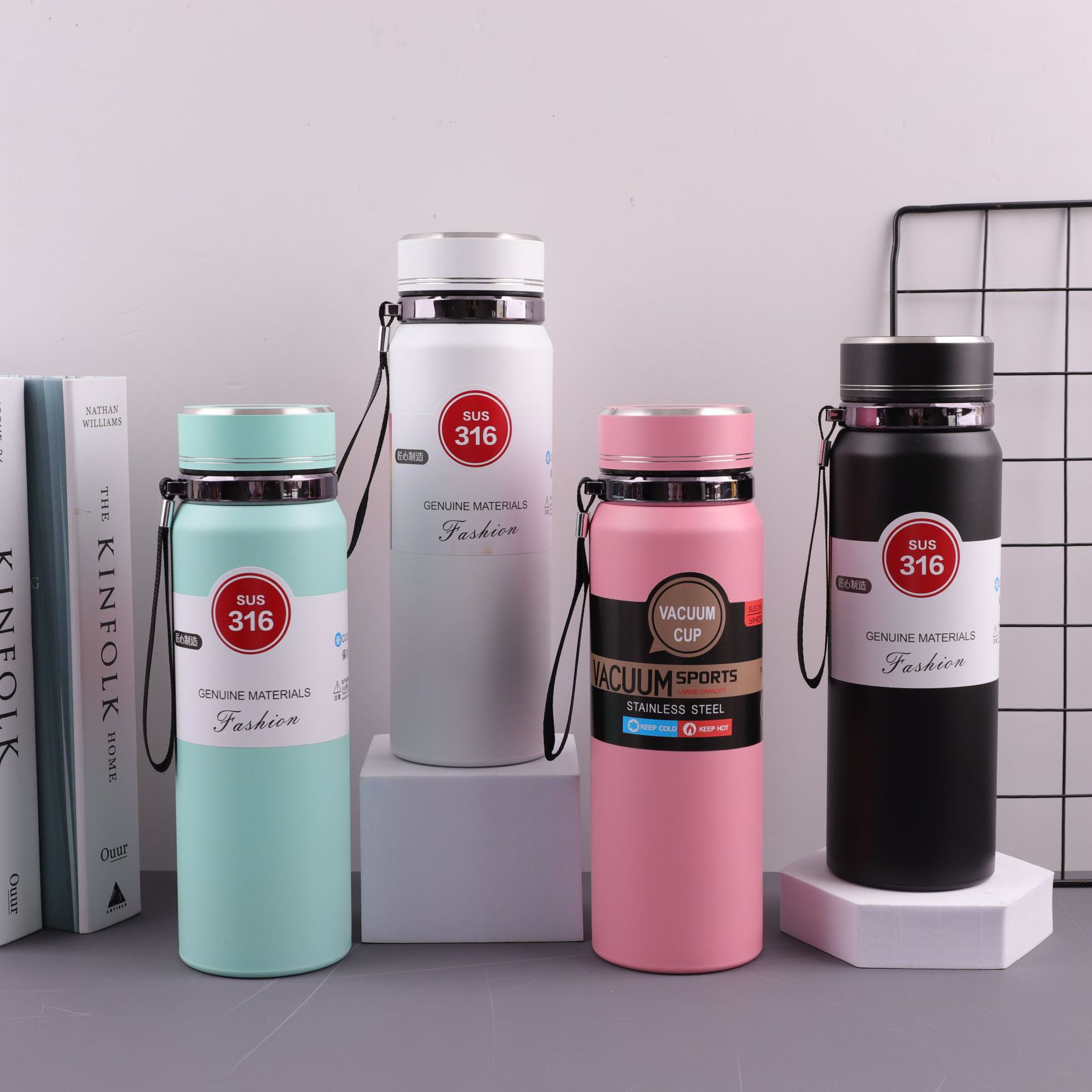Wholesale of best-selling large-capacity 316 stainless steel vacuum insulated cups, outdoor portable mountaineering travel kettles, and water bottles with straps details Picture