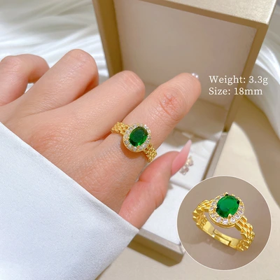 【 Real Gold 】 Watch bracelet, emerald ring, adjustable opening, simple jewelry, Japanese-style ring, couple rings thumbnail