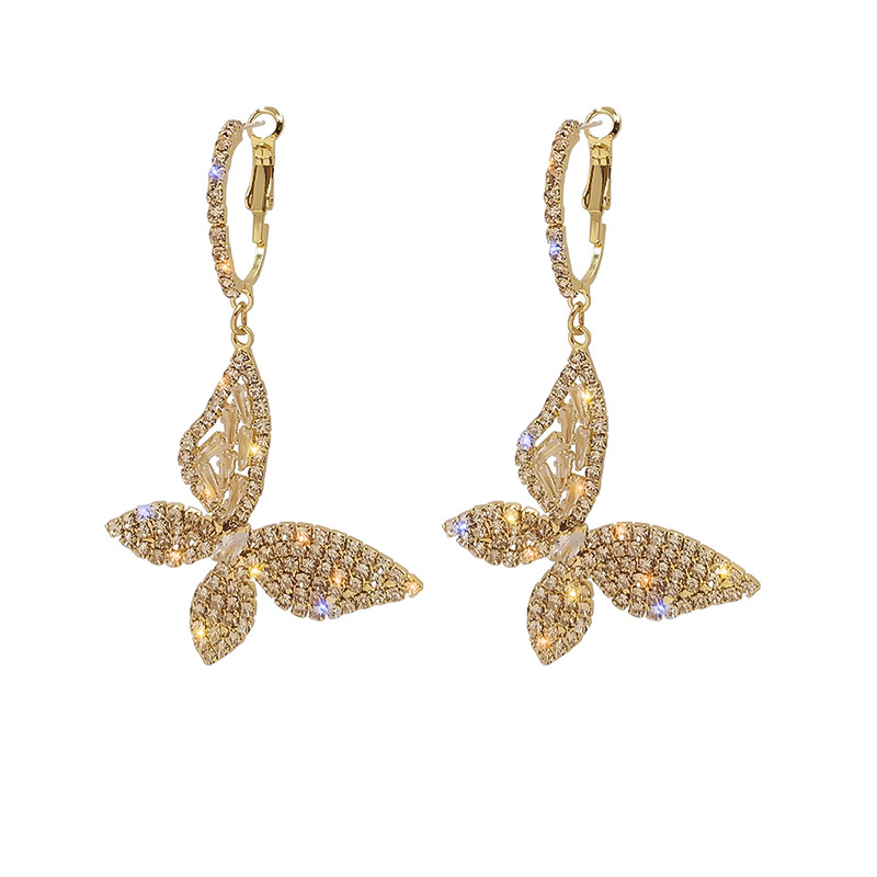 Fashionable and elegant, light luxury and sweet, crystal super fairy butterfly earrings, Korean high-end style, nightclub socialite style exquisite earrings Item Picture