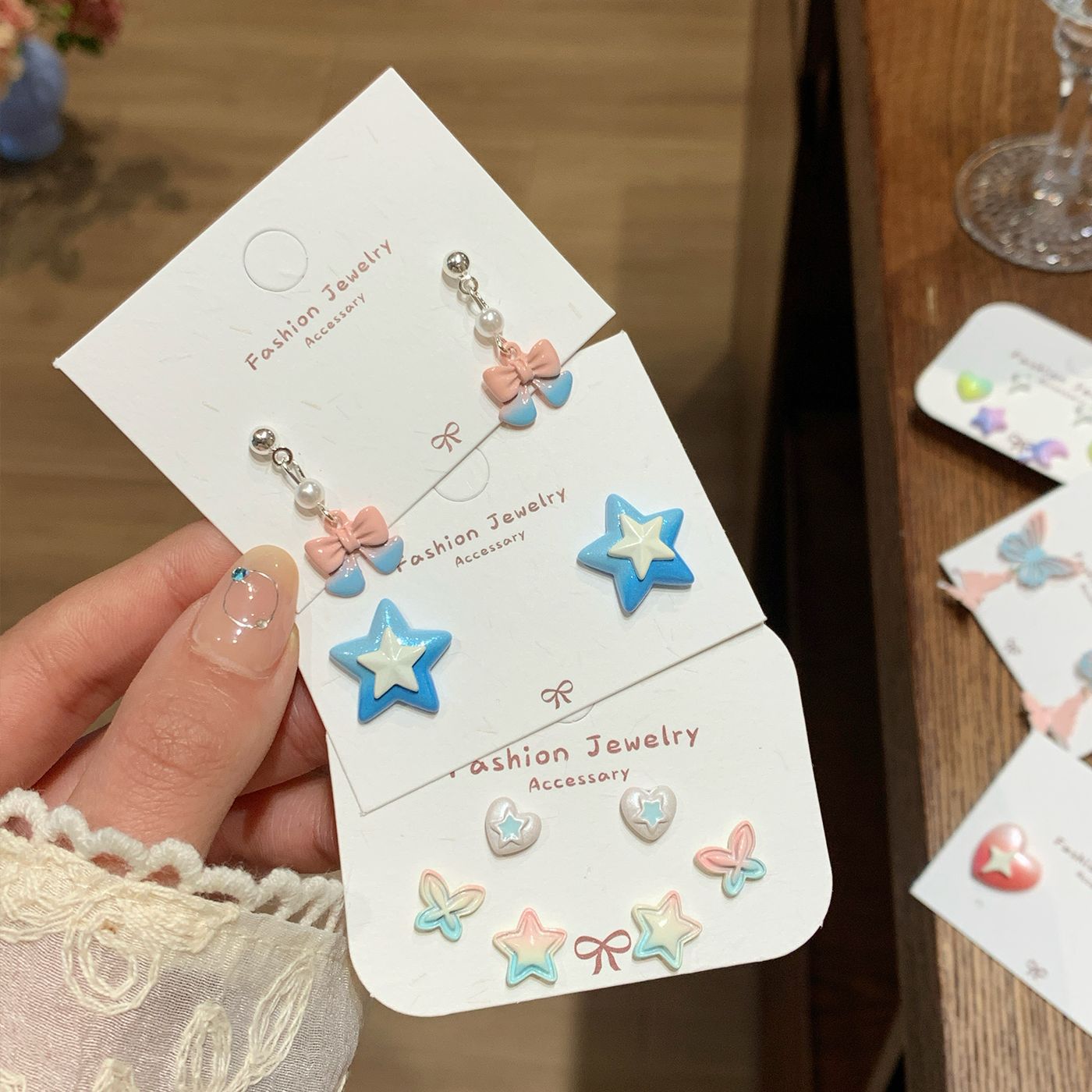 Spring and Summer Gradient Dye Butterfly Heart Series earrings Set, women's silver needle personalized colorful earrings wholesale in Yiwu Application Scenario