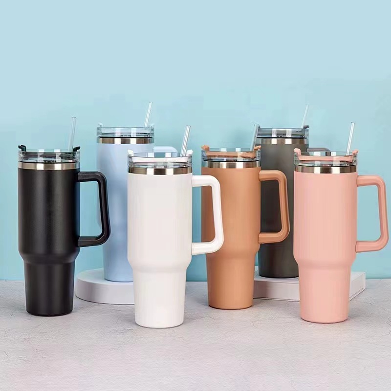 New cross-border 40oz car cup, large-capacity ice cup, stainless steel straw insulated cup, convenient handle cup full figure