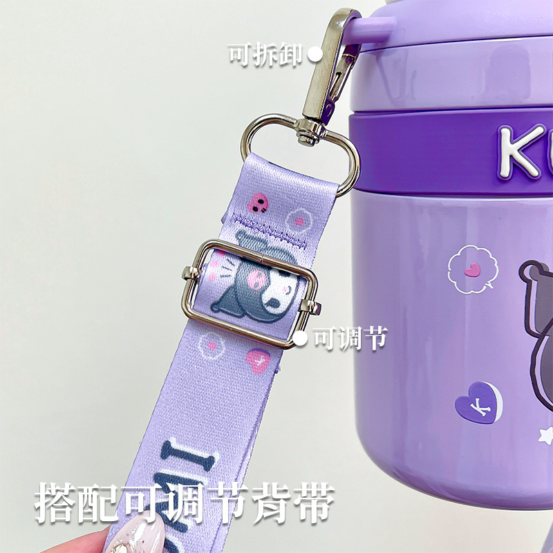 Sanrio student insulated cup, cute cartoon girls' water cup, portable children's straw cup with plush toy and pop-up lid cup Specification drawing