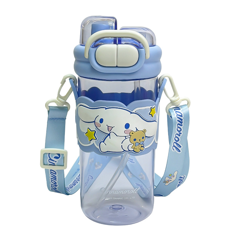 Sanrio officially authorized children's water cup with straw, portable double-drinking cup, lock, large-capacity plastic cup for female students Item Picture