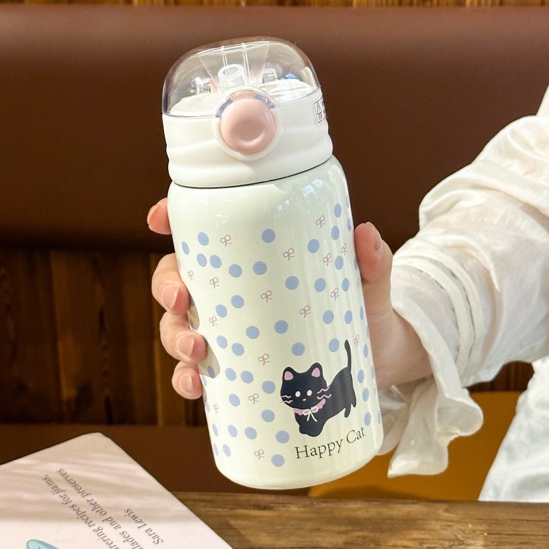Large capacity, high appearance level, new stainless steel straw double-drinking cup for girls in 2024, portable water bottle for students full figure