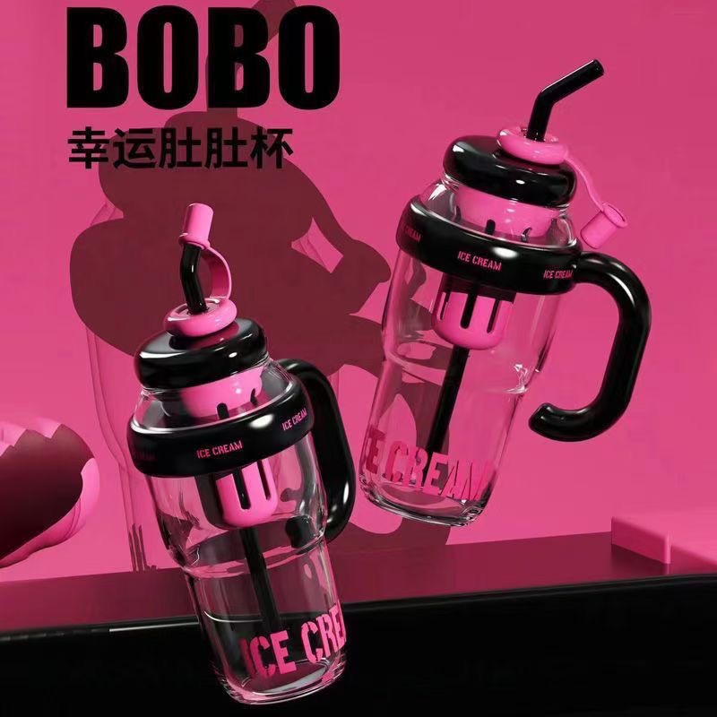 2024 New high-appearance, large-capacity summer plastic cup, ice king Cup, Lucky Tummy cup, cute style with straw cup details Picture