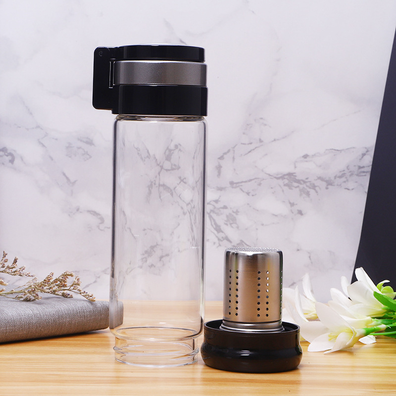 Tourmaline hydrogen-rich cup, tea-water separation glass cup, office tea cup, outdoor portable car water cup manufacturer Specification drawing